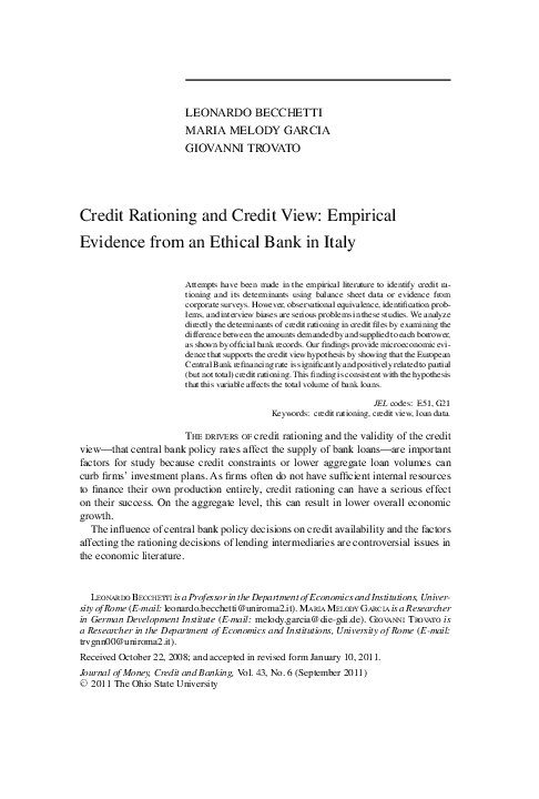 (PDF) Credit Rationing and Credit View: Empirical Evidence from an ...