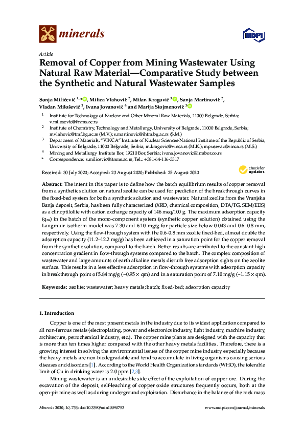 (PDF) Removal of Copper from Mining Wastewater Using Natural Raw ...