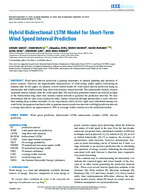 (PDF) Hybrid Bidirectional LSTM Model for Short-Term Wind Speed ...