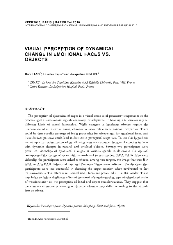 (PDF) Visual Perception of dynamical change in emotional faces vs. objects