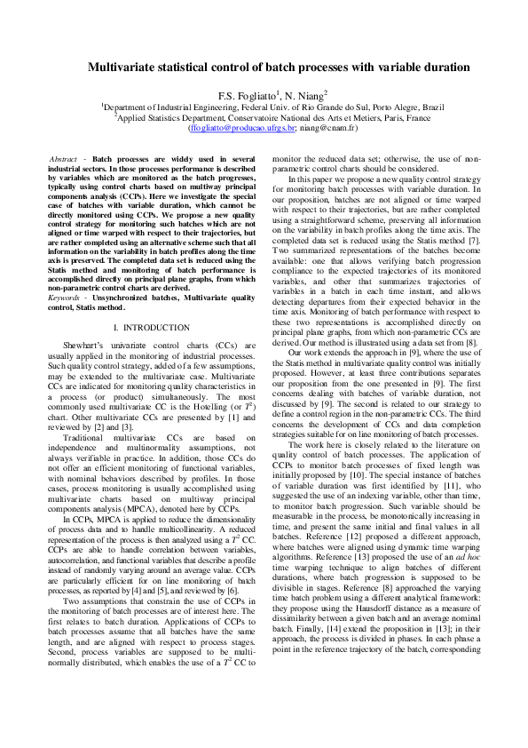 (PDF) Multivariate Statistical Control of Batch Processes with Variable ...