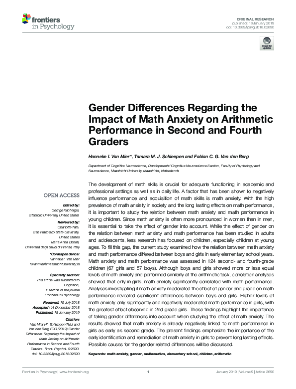 (PDF) Gender Differences Regarding the Impact of Math Anxiety on ...