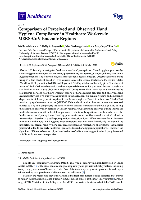 (PDF) Comparison of Perceived and Observed Hand Hygiene Compliance in ...