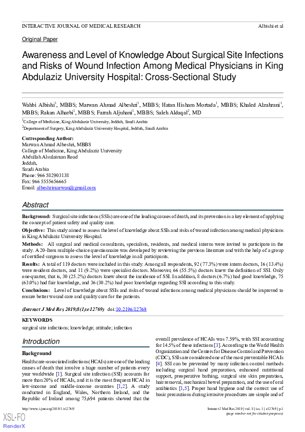 (PDF) Awareness and Level of Knowledge About Surgical Site Infections ...