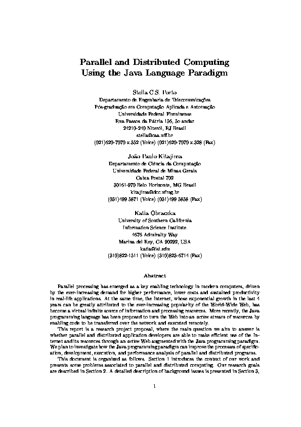 (PDF) Parallel and Distributed Computing Using the Java Language Paradigm
