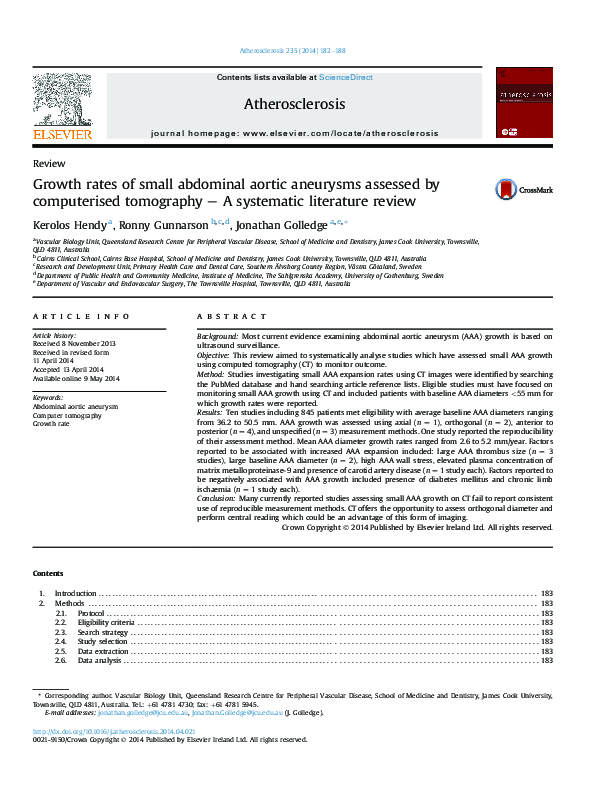 (PDF) Growth rates of small abdominal aortic aneurysms assessed by ...