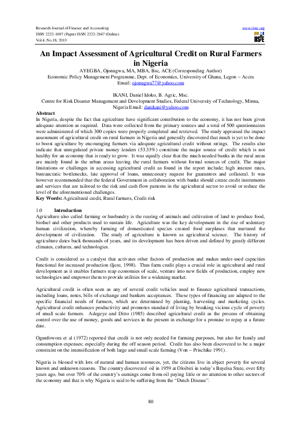 (PDF) An Impact Assessment of Agricultural Credit on Rural Farmers in ...