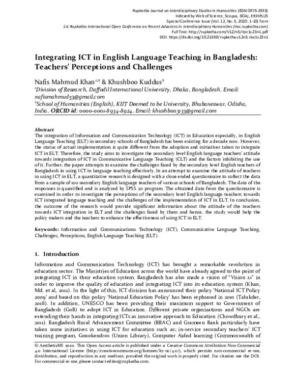 (PDF) Integrating ICT in English Language Teaching in Bangladesh ...