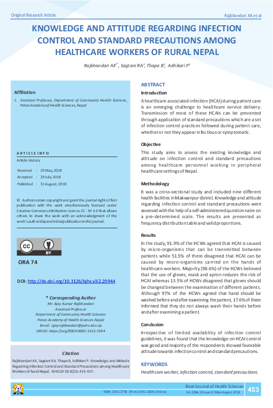 (PDF) Knowledge and Attitude Regarding Infection Control and Standard ...