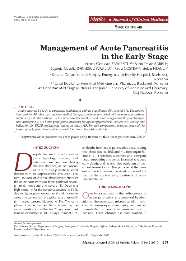 (PDF) Management of Acute Pancreatitis in the Early Stage
