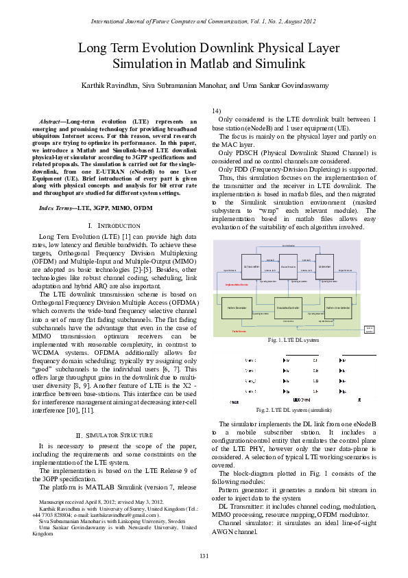 (PDF) Long Term Evolution Downlink Physical LayerSimulation in Matlab ...