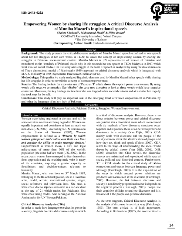 (PDF) Empowering Women by sharing life struggles: A critical Discourse ...