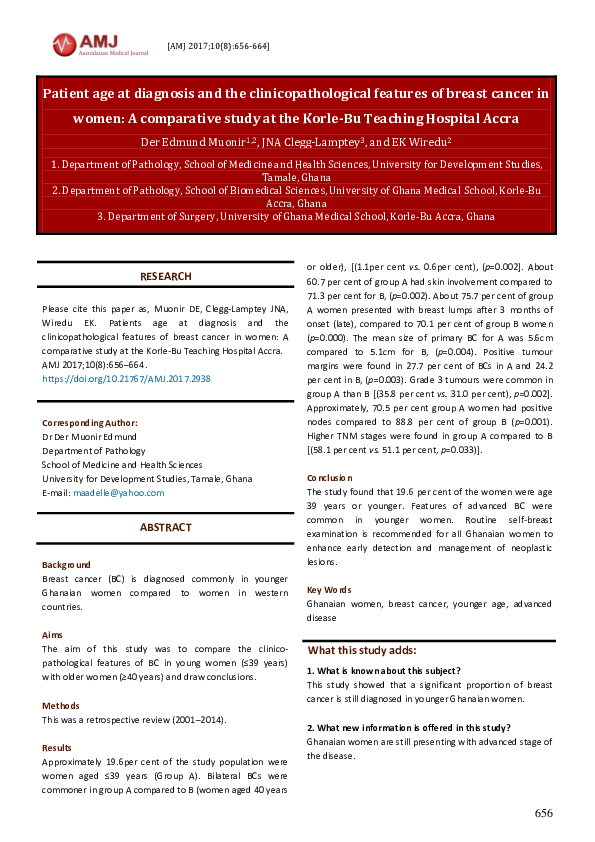 (PDF) Patient age at diagnosis and the clinicopathological features of ...