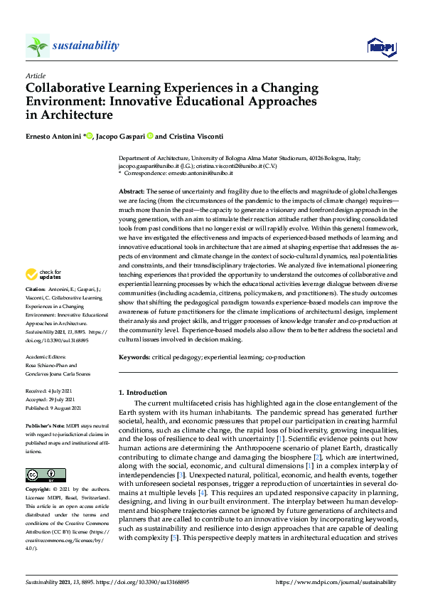 (PDF) Collaborative Learning Experiences in a Changing Environment ...