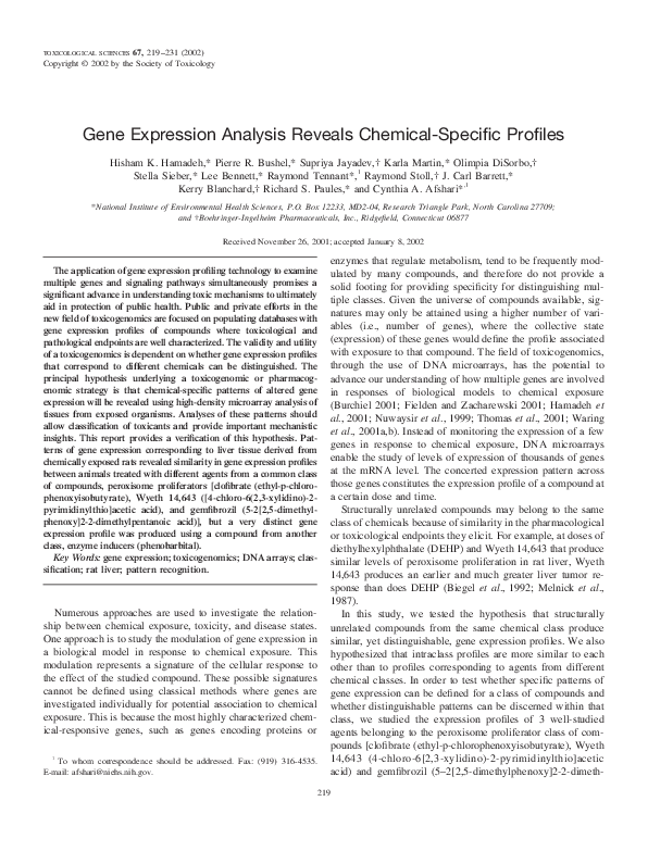 (PDF) Gene Expression Analysis Reveals Chemical-Specific Profiles