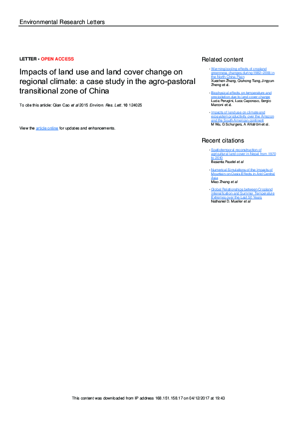 (PDF) Impacts of land use and land cover change on regional climate: a ...