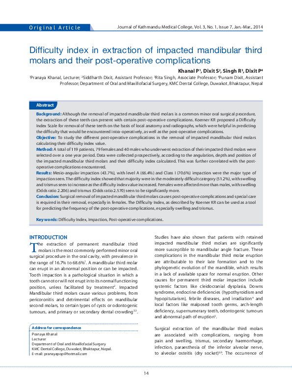 (PDF) Difficulty index in extraction of impacted mandibular third ...