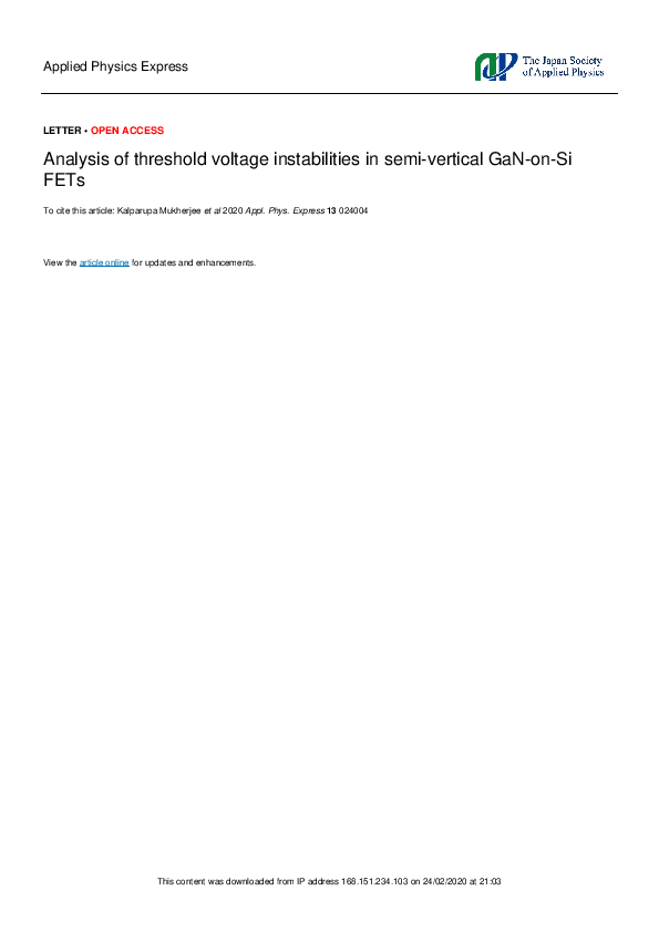 (PDF) Analysis of threshold voltage instabilities in semi-vertical GaN ...