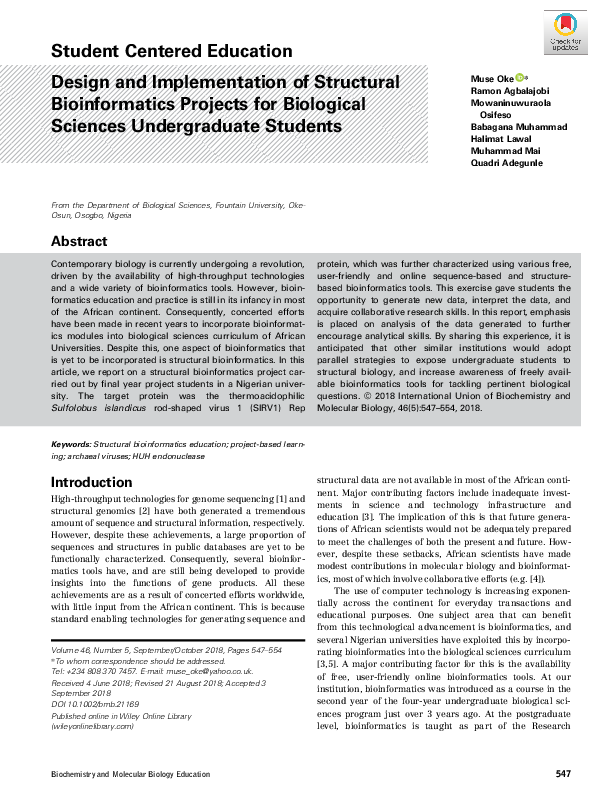 (PDF) Design and implementation of structural bioinformatics projects ...