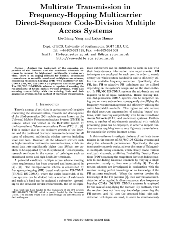 (PDF) Multirate transmission in frequency-hopping multicarrier direct ...