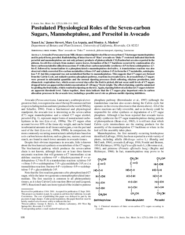 (PDF) Postulated Physiological Roles of the Seven-carbon Sugars ...