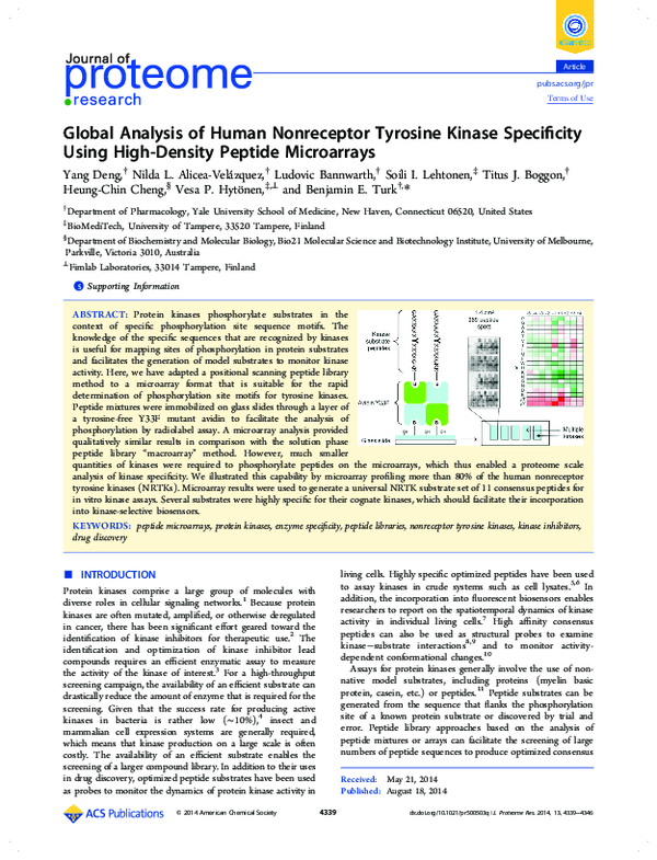 (PDF) Global analysis of human nonreceptor tyrosine kinase specificity ...