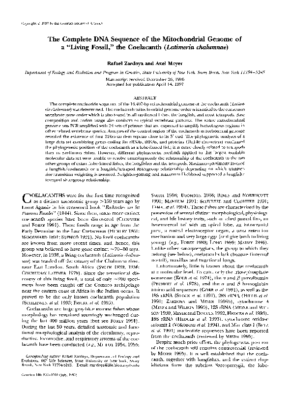 (PDF) The complete DNA sequence of the mitochondrial genome of a ...