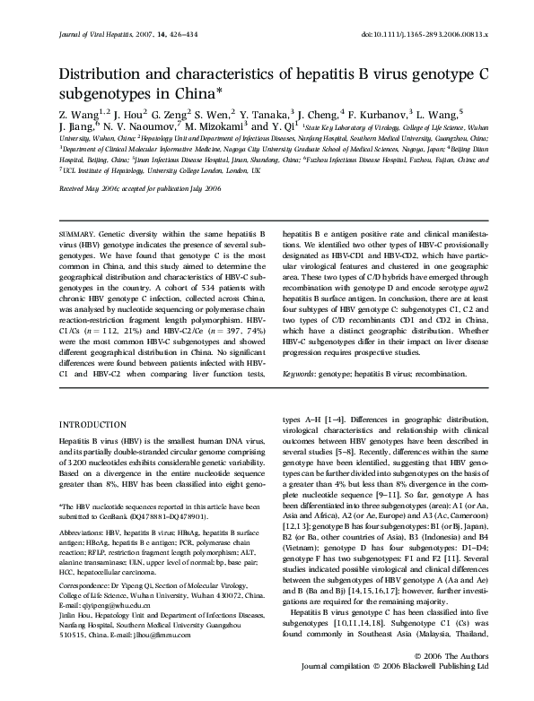 (PDF) Distribution and characteristics of hepatitis B virus genotype C ...
