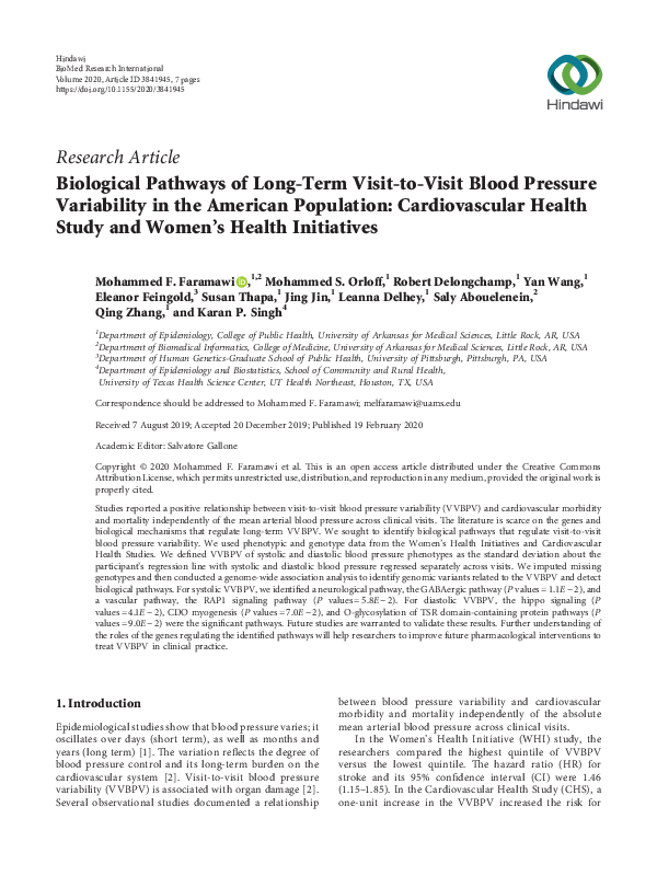 (PDF) Biological Pathways of Long-Term Visit-to-Visit Blood Pressure ...