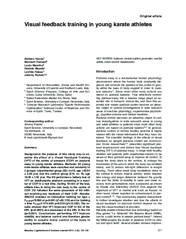 (PDF) Visual feedback training in young karate athletes