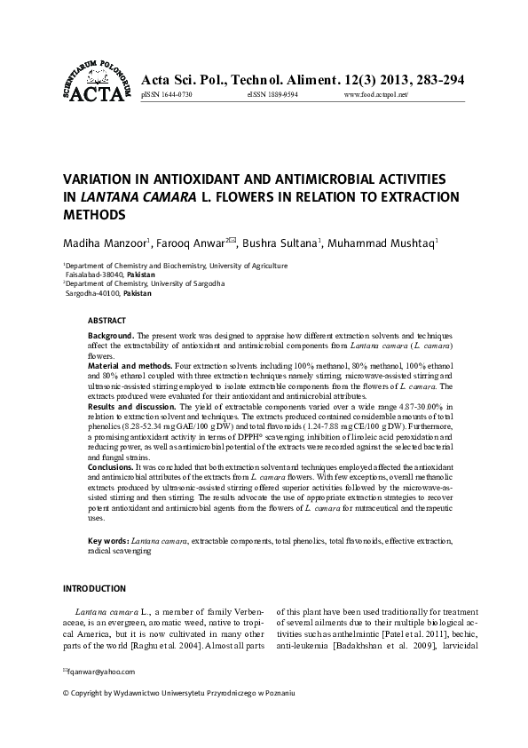 (PDF) Variation in antioxidant and antimicrobial activities in Lantana ...