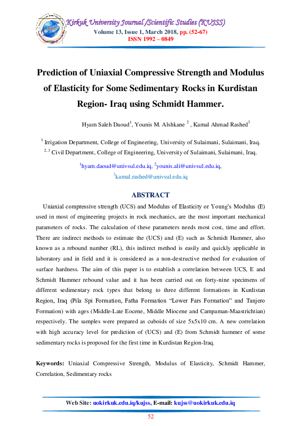 (PDF) Prediction of Uniaxial Compressive Strength and Modulus of ...