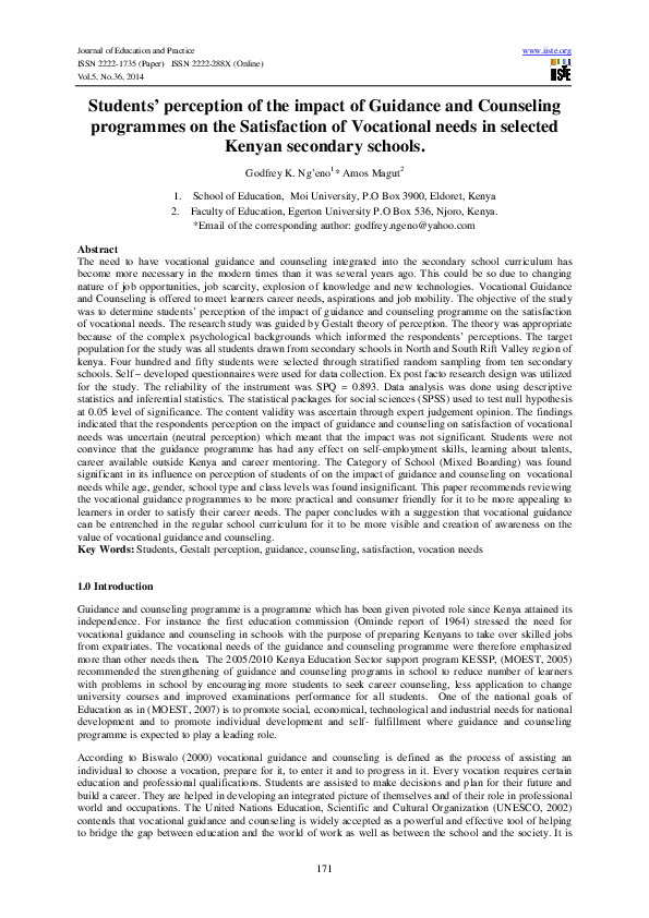(PDF) Students’ perception of the impact of Guidance and Counseling ...