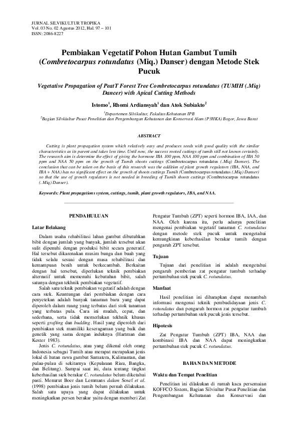 (PDF) Vegetative Propagation of PeatT Forest Tree Combretocarpus ...