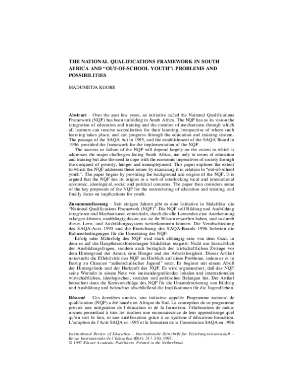 (PDF) The National Qualifications Framework in South Africa and 