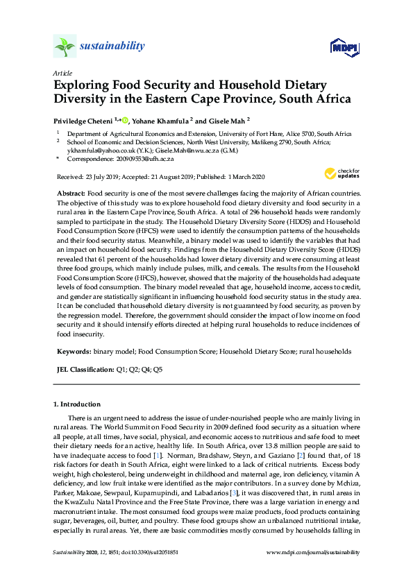 (PDF) Exploring Food Security and Household Dietary Diversity in the ...