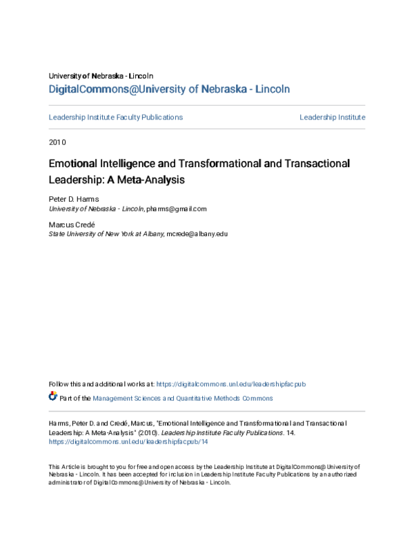 (PDF) Emotional Intelligence and Transformational Leadership in the ...