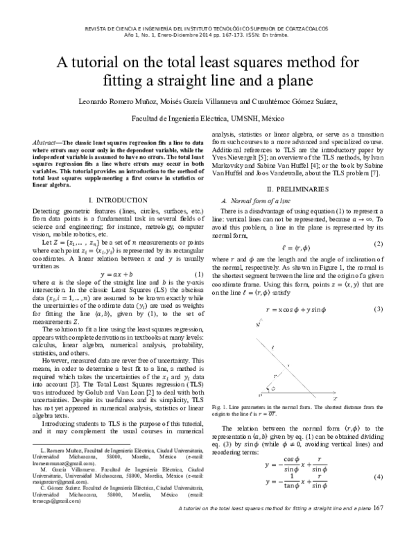 (PDF) A tutorial on the total least squares method for fitting a ...