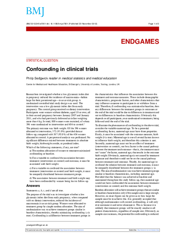 (PDF) Confounding in clinical trials
