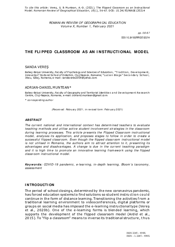 (PDF) THE FLIPPED CLASSROOM AS AN INSTRUCTIONAL MODEL