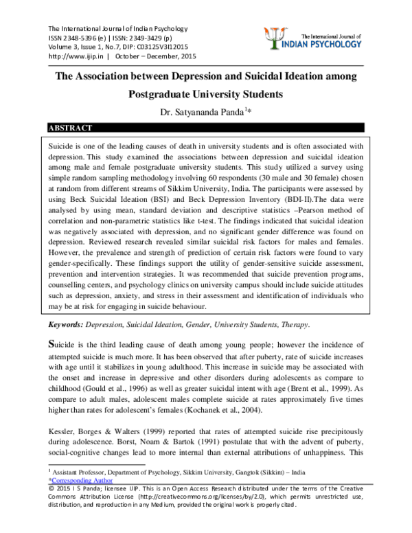 (PDF) The Association between Depression and Suicidal Ideation among ...