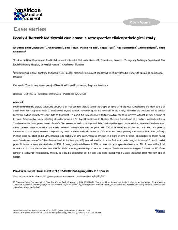 (PDF) Poorly differentiated thyroid carcinoma: a retrospective ...