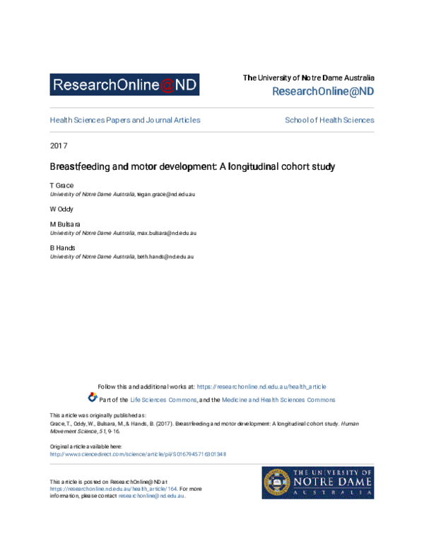 (PDF) Breastfeeding and motor development A longitudinal cohort study
