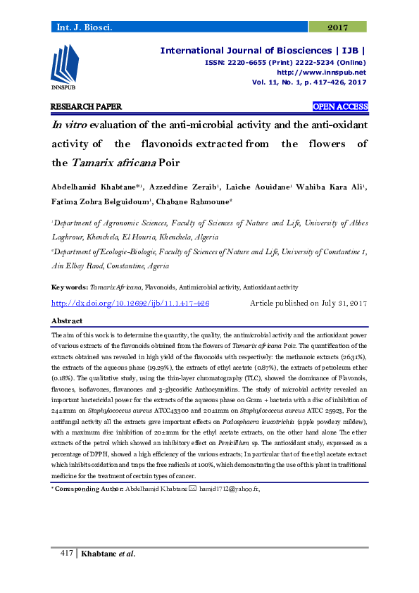 (PDF) In vitro evaluation of the antimicrobial activity of some ...