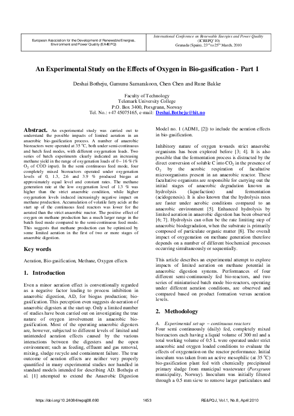 (PDF) An Experimental Study on the Effects of Oxygen in Bio ...