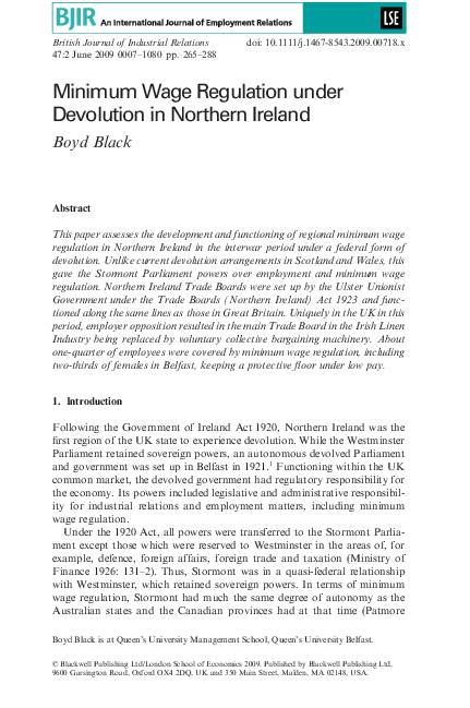 (PDF) Minimum Wage Regulation under Devolution in Northern Ireland