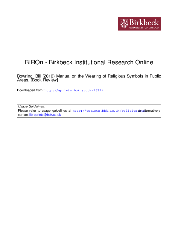 (PDF) Manual on the Wearing of Religious Symbols in Public Areas Bill Bowring Academia.edu