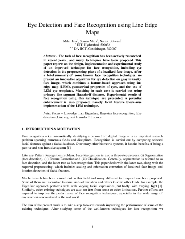 (PDF) Eye Detection and Face Recognition using Line Edge Maps