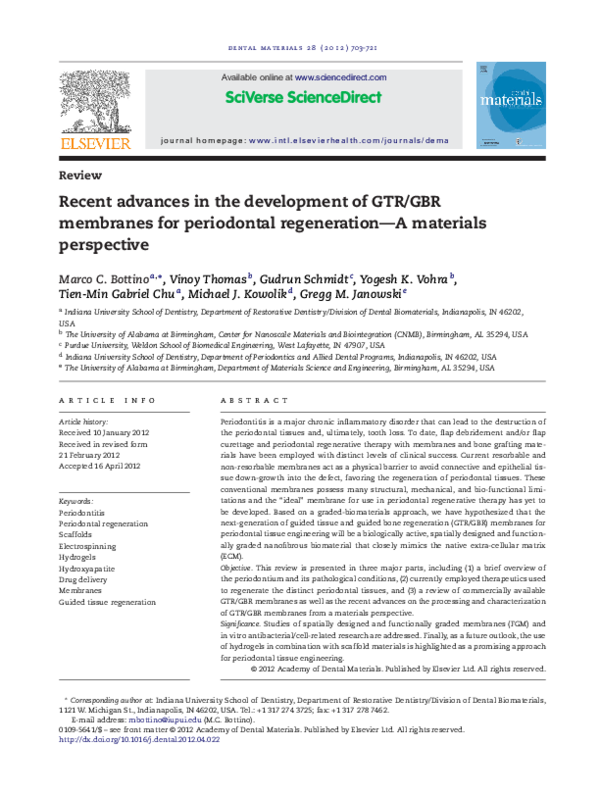 (PDF) Recent advances in the development of GTR/GBR membranes for