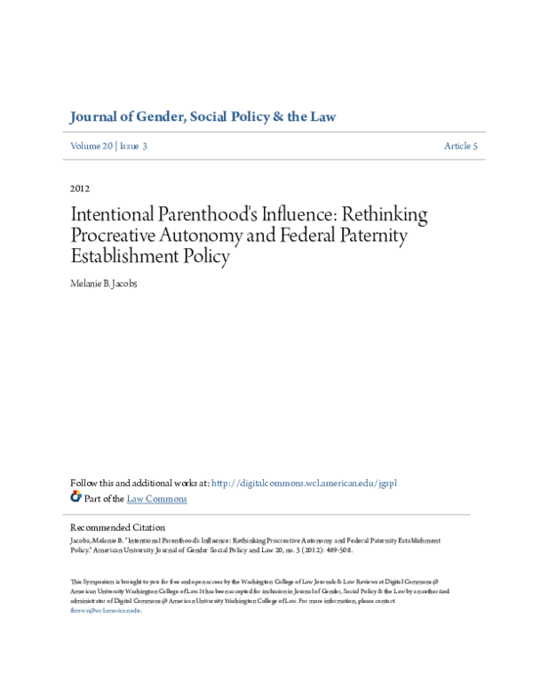 (PDF) Intentional Parenthood's Influence: Rethinking Procreative ...